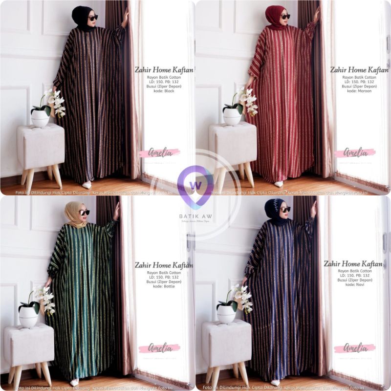 Zahir Home Kaftan Wanita Gamis Rayon Super Jumbo Motif Garis Lurik Busui Resleting / Gamis Arabian / Kaftan Batik