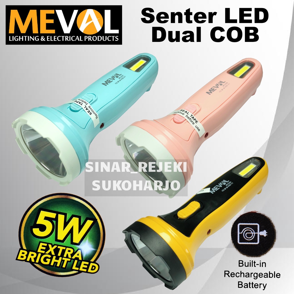 MEVAL Senter Cas Tangan LED Dual COB 3W 5W - Tosca Salmon Charge Baterai Isi Ulang