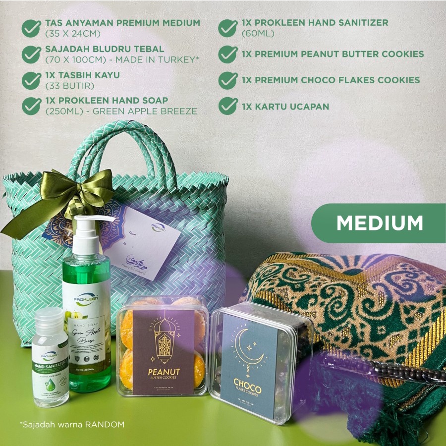 

Parsel Ramadan Hampers Lebaran Sajadah Cookies Hand Sanitizer - MEDIUM