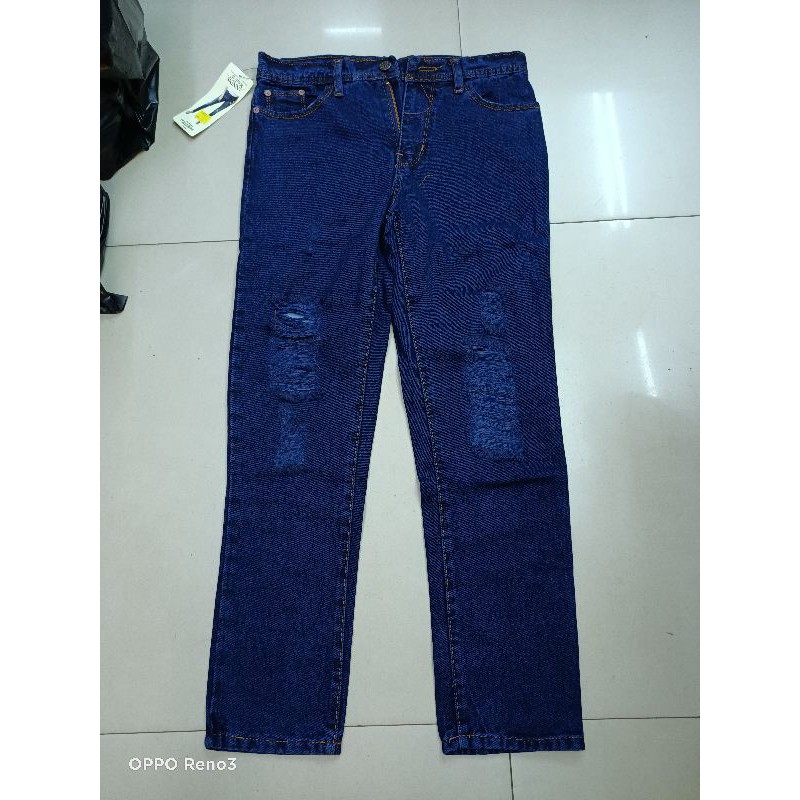 Celana Boyfriend Jeans Sobek Ripped Wanita Lapis puring Standar