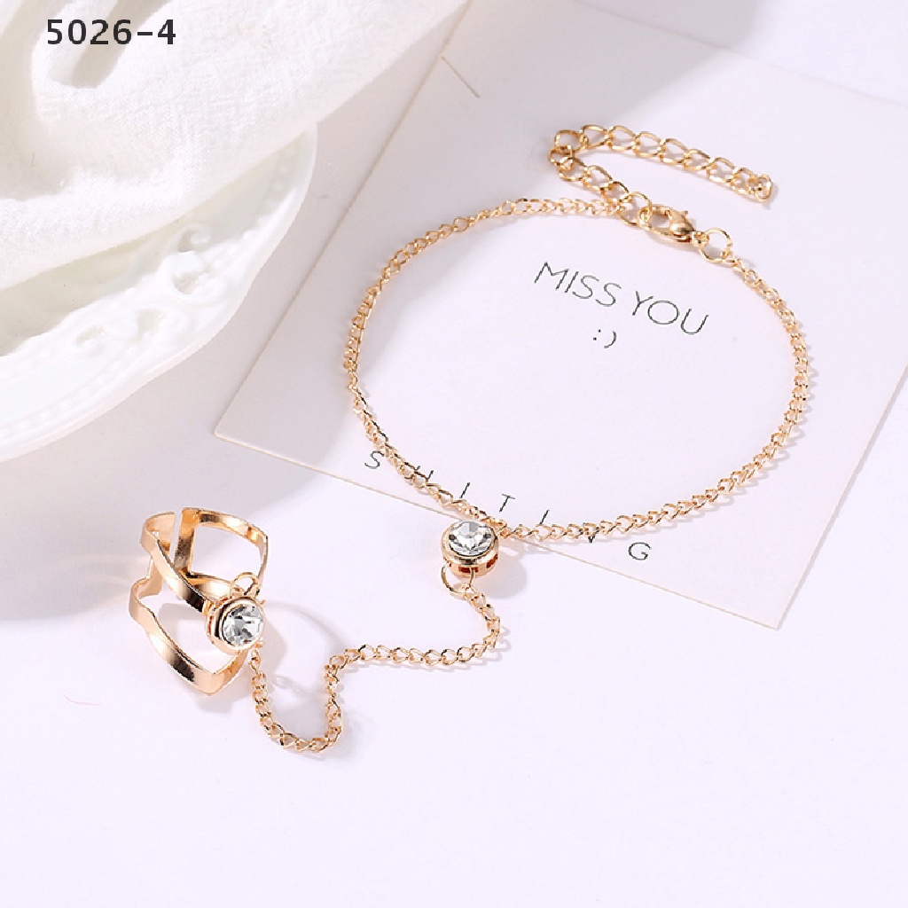 5026-4 Gold Big Crystal Ring Bracelet for Women Wrist Chain Jewelry Hand Back Chain 5026-4