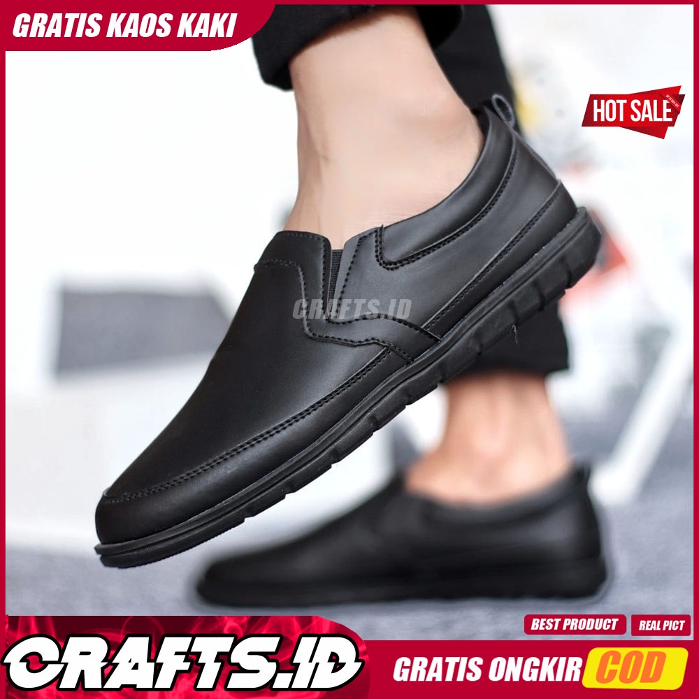 CRAFTS X KAIJIN Sepatu Casual Formal Kulit Syntetic Slip On Slop Original Antislip Kerja Kantor Kasual Pria Cowok