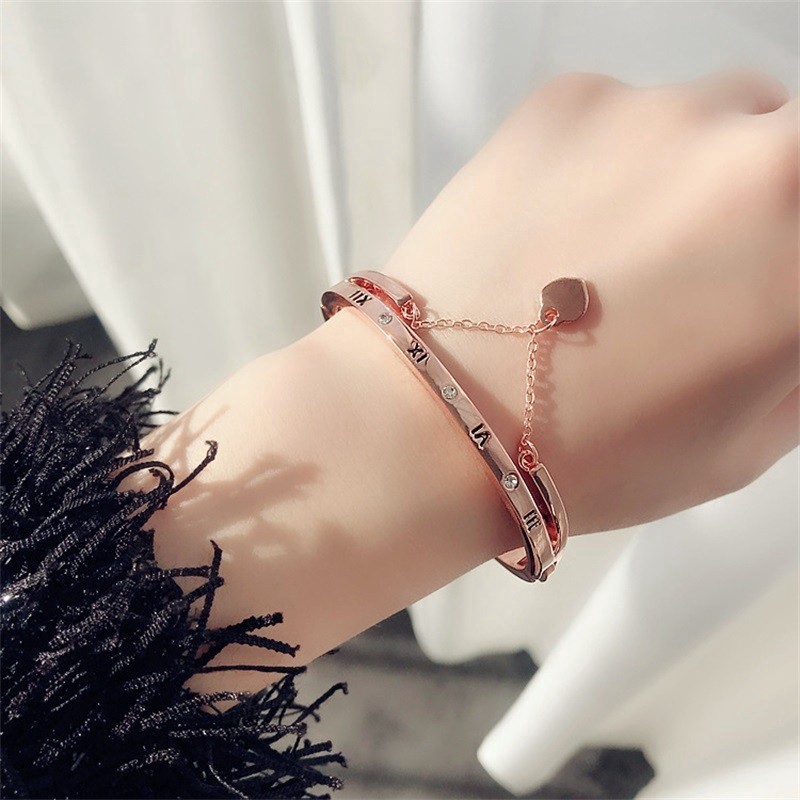 Gelang Wanita Rumbai Elegant Romawi Kristal Bangle Titanium Anti Karat Korea Perhiasan Aksesoris