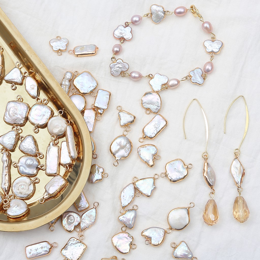 1pc Konektor Charms Mutiara Air Tawar Alami Untuk Membuat Perhiasan Gelang Kalung Anting