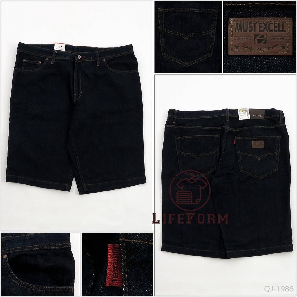 [QJ1986] Celana Pendek Jeans pria Biru tua Must Excell 42-48