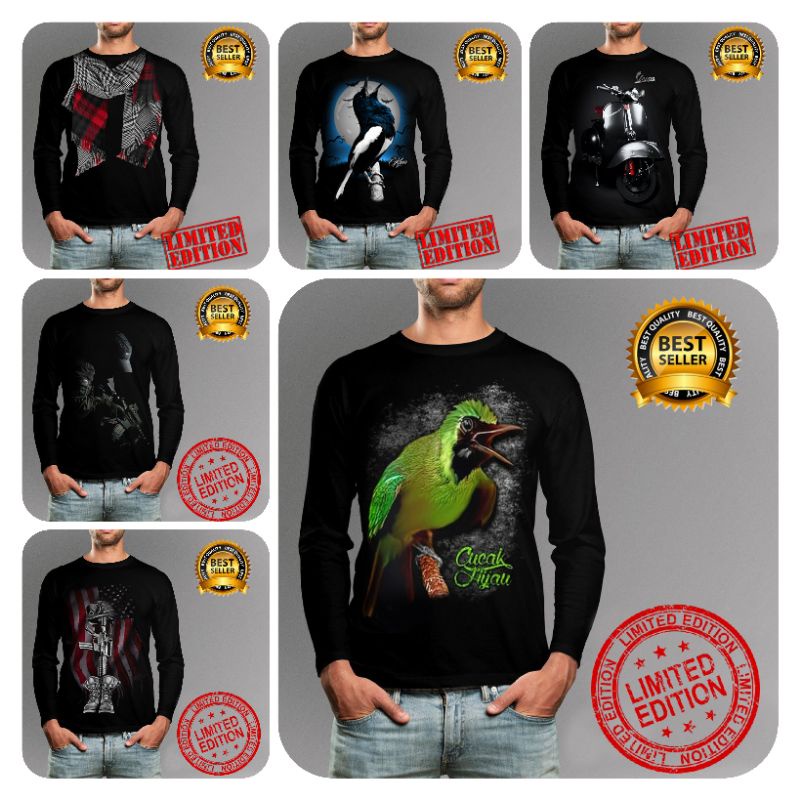 KAOS DISTRO TANGAN PANJANG KEREN BURUNG , SORBAN , VESPA , SNIPER