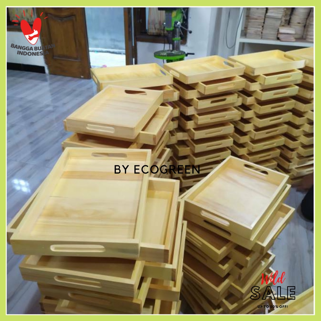 Nampan Kayu / Baki Kayu / Tray Kayu Pinus  / Jati belanda size 30 x 22 cm Natural Glossy W004