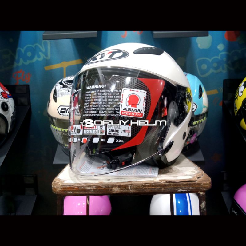 HELM KYT GALAXY FLAT R SOLID WHITE DOUBLE VISOR HALF FACE KYT GALAXY POLOS PUTIH-1