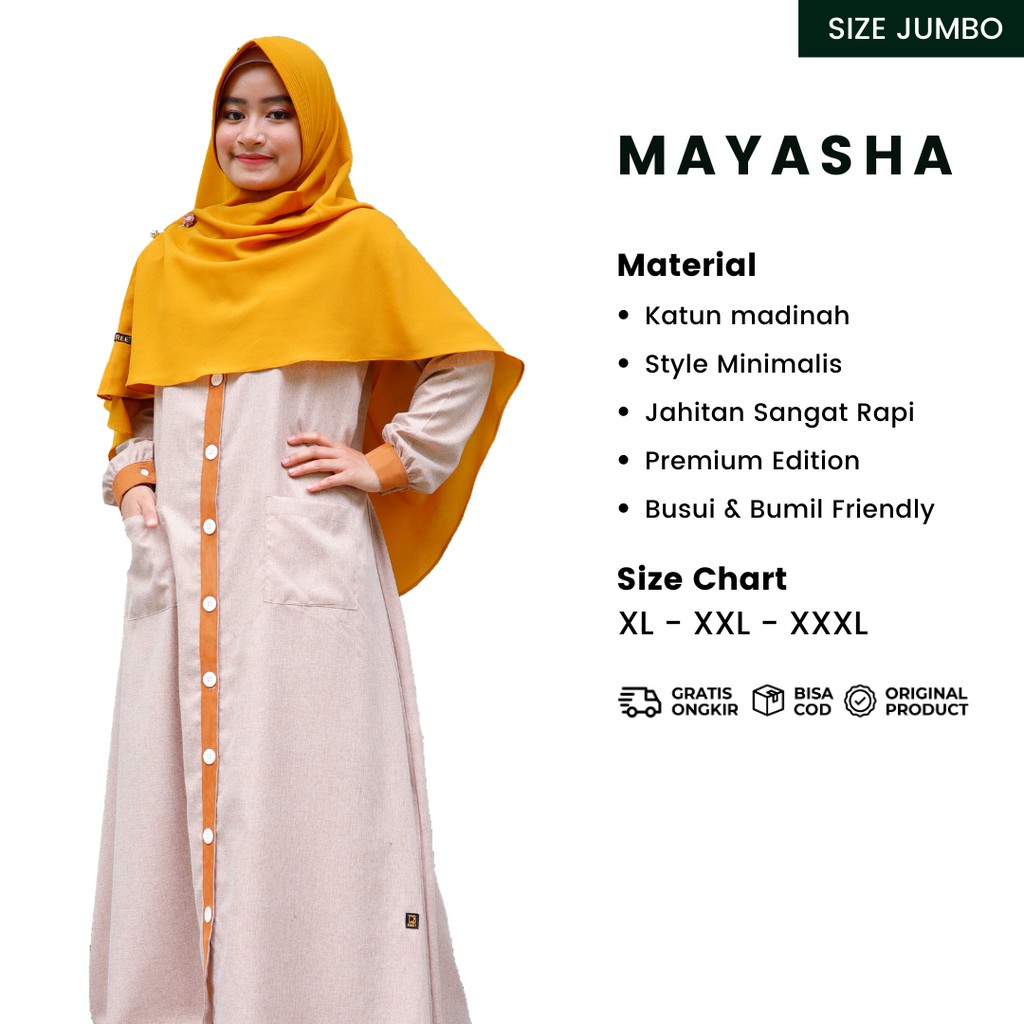 GAMIS JUMBO DRESS SYAR'I MAYASHA WARNA CREAM BY DTHREE FASHION