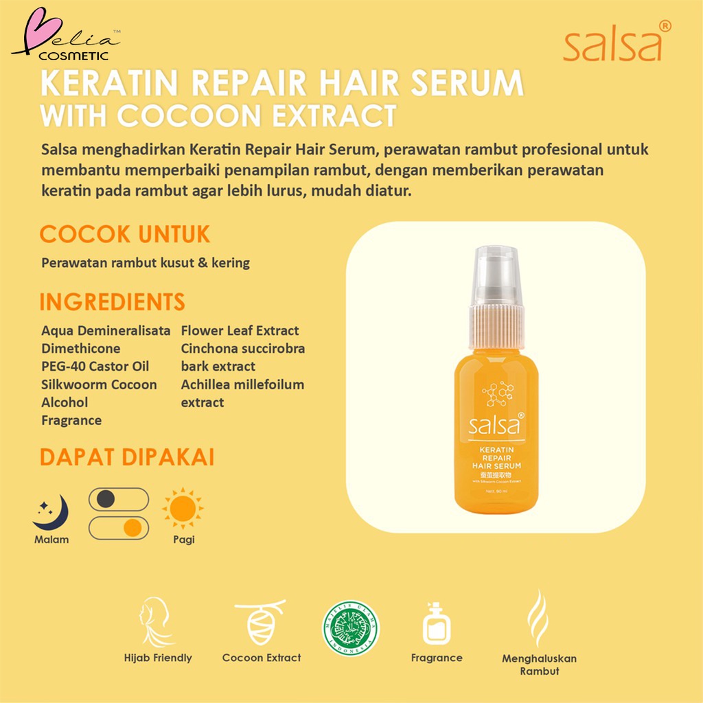 ❤ BELIA ❤ Salsa Hair Serum Rose Spray, Keratin Repair, Growth | Serum Rambut | Hijab Friendly BPOM 80ml