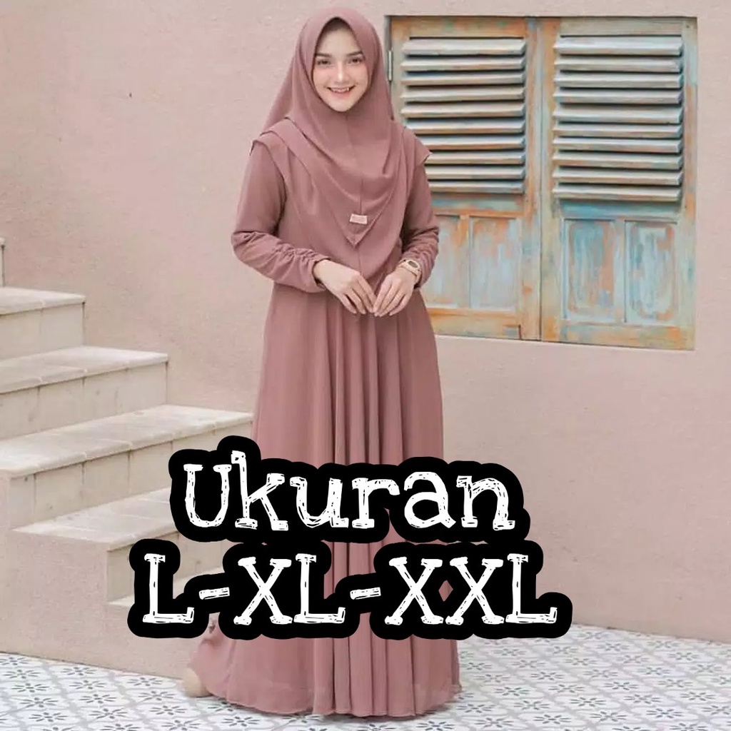 PROMO Gamis Syari Set Khimar Bahan Moscrepe / Gamis Mayra Syari Ukuran lengkap L-XL-XXL
