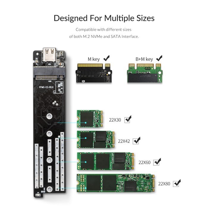 ORICO M.2 NVME M.2 SATA SSD Enclosure Dual Protocol - TCM2M-C3