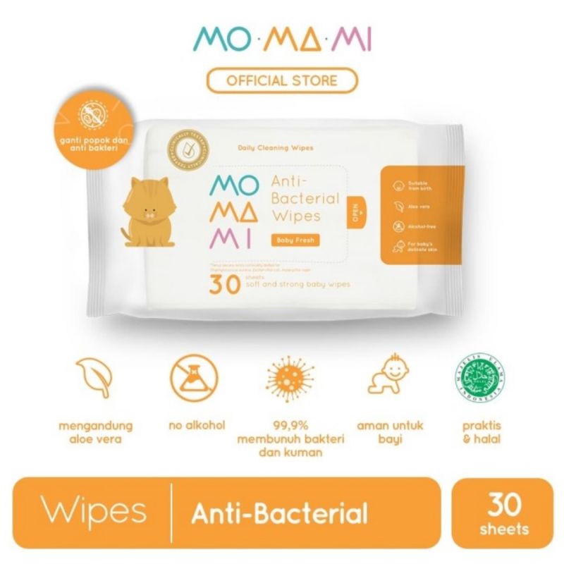 Momami AntiBacterial Wipes 30s/Tisu Basah Momami Antibakteri