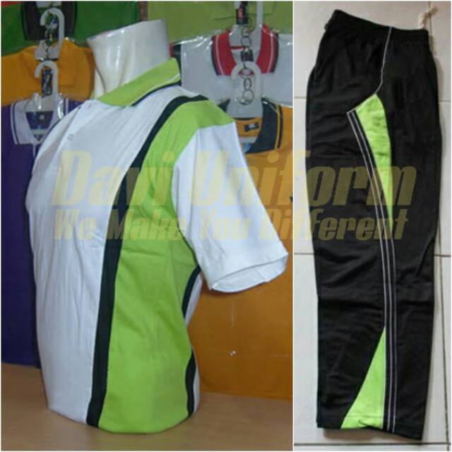 Kaos Olahraga / Stelan Training Lengan Pendek Warna Hijau Stabilo / Trening Set