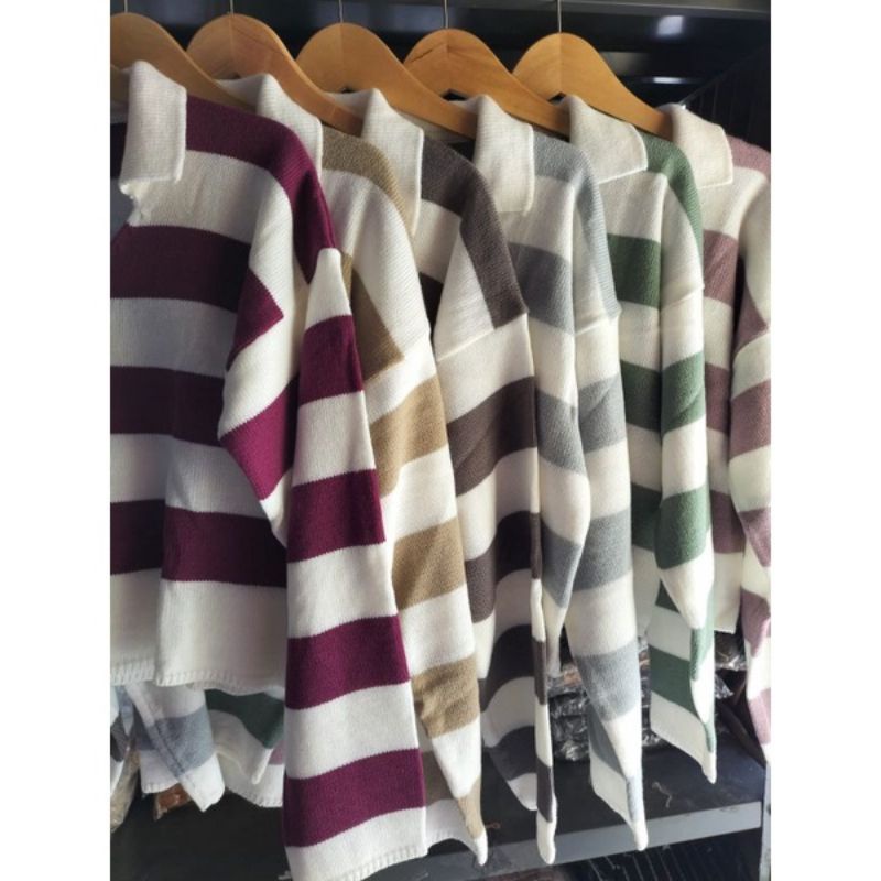 FUJI CROP SWEATER RAJUT ALDA STRIP  GARIS OVERSIZE // SWEATER RAJUT MOTIF GARIS