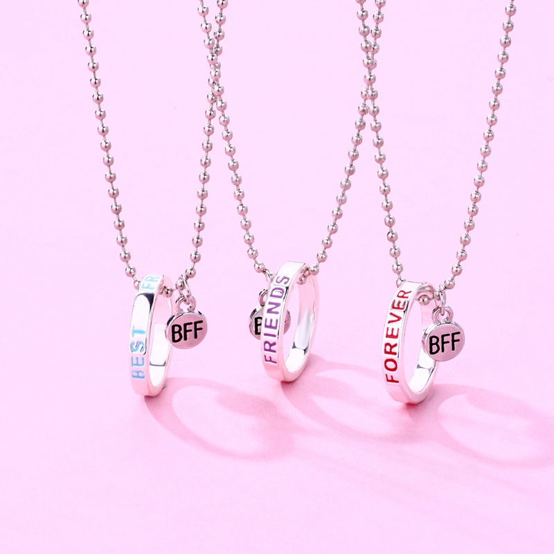 3pcs Kalung Persahabatan Liontin Desain Cincintulisan Best Friend Forever Gaya Chic Untuk Wanita