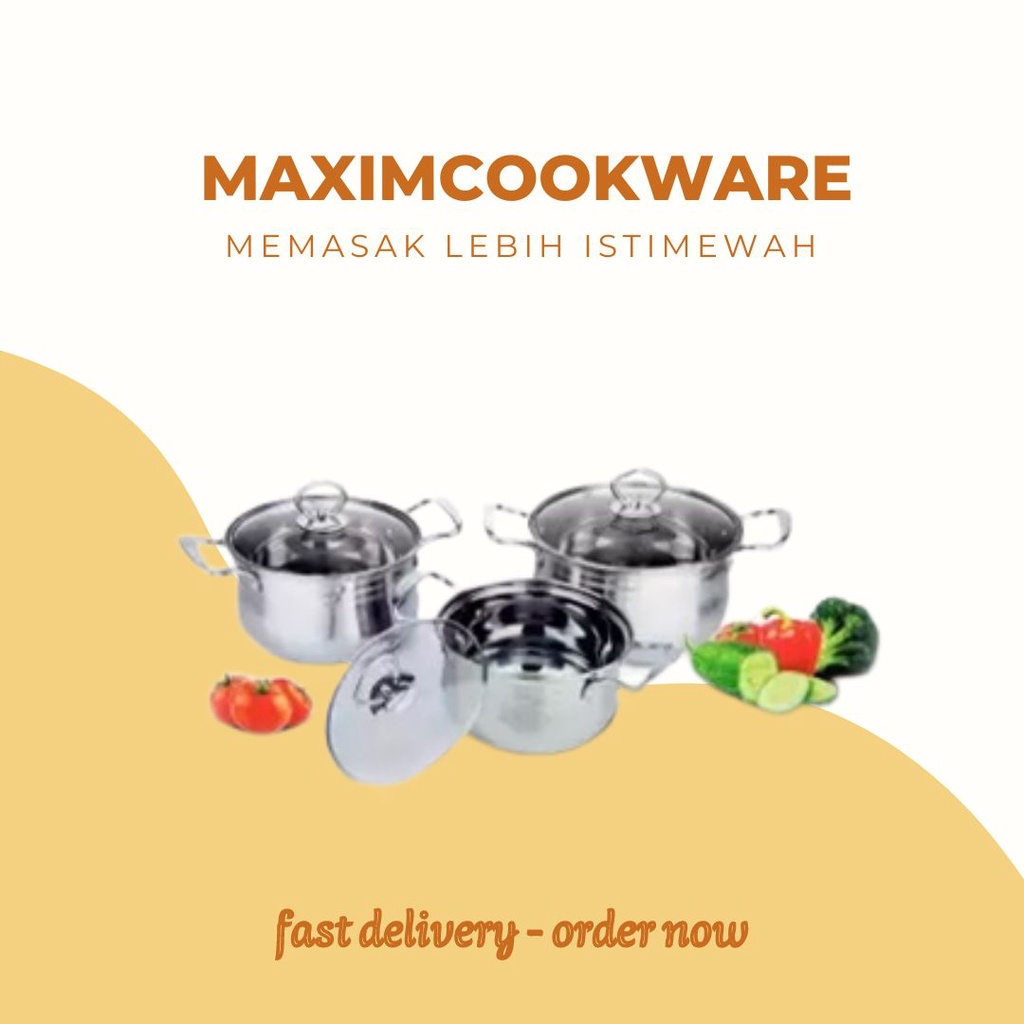 KP - 555 SA Panci stainless steel CG-1 / panci set / panci 555 / panci tutup kaca tebal (Bisa COD)