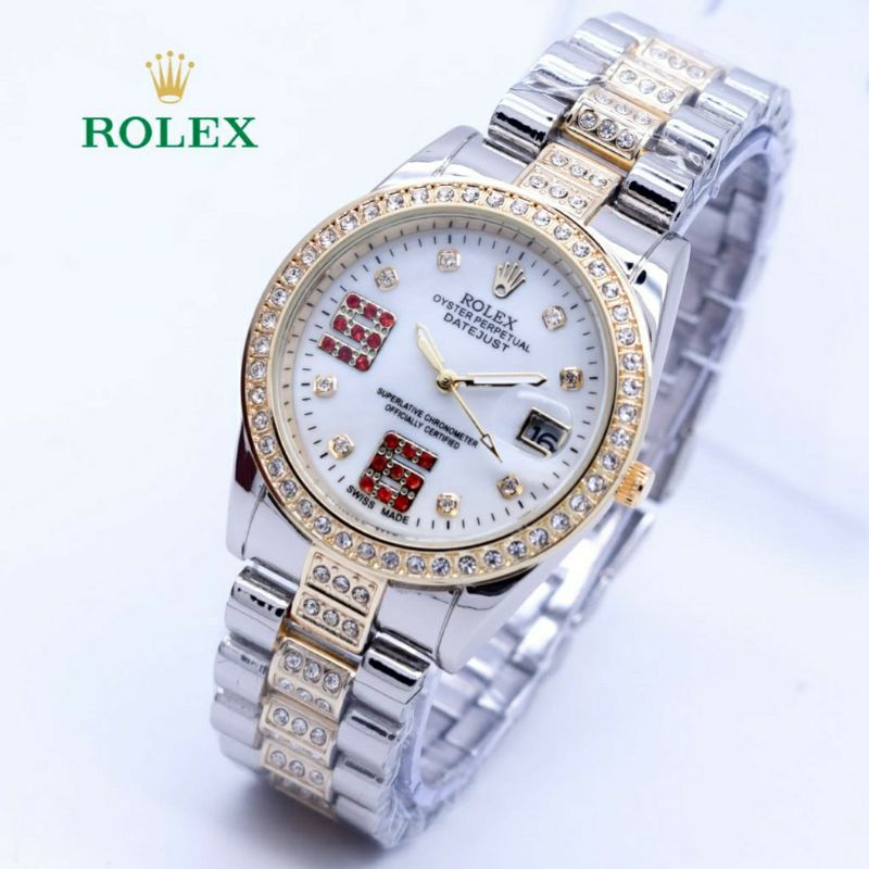 Jam Tangan Rolex 69 Datejus Ring Diamond Super Mewah - Jam Tangan Wanita Rolex - Silver Gold