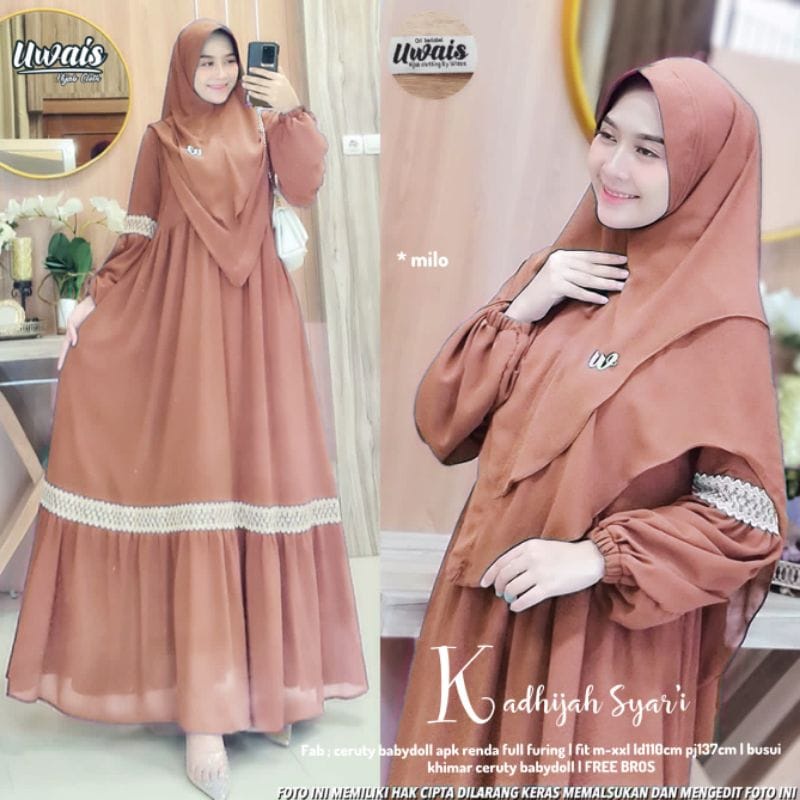 Gamis Syari Terbaru Khimar 2 Layer Khadijah Syari Ceruty Babydoll Setelan Wanita Jumbo Baju Muslim Wanita Gamis Pesta