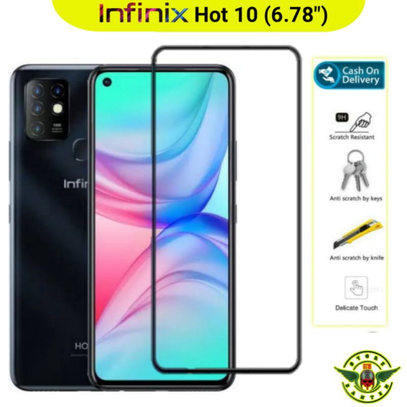 TG Infinix Hot 10 Tempered Glass - Gorila Glass. Anti Gores Kaca Tg HOt 10 Ful Lem Presisi Full Laya