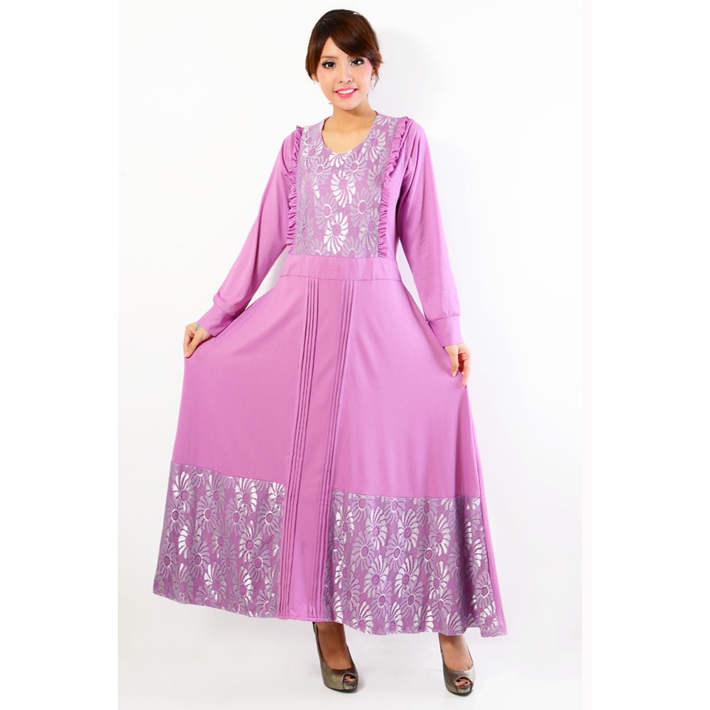 Baju Muslim Wanita Long dress Gamis maxi Premium Kombinasi Corak bunga Simpel dan Elegan | Pakaian W
