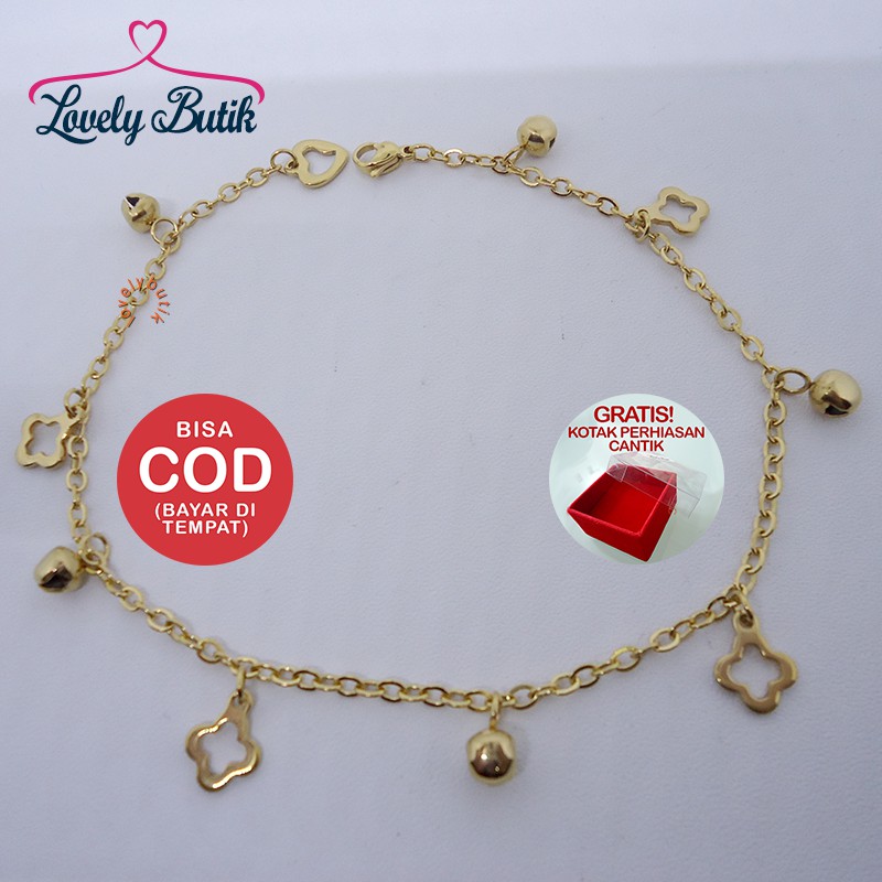 Lovelybutik  Gelang Kaki Titanium Anti Karat flowes Gelang Kaki Wanita BONUS KOTAK PERHIASAN