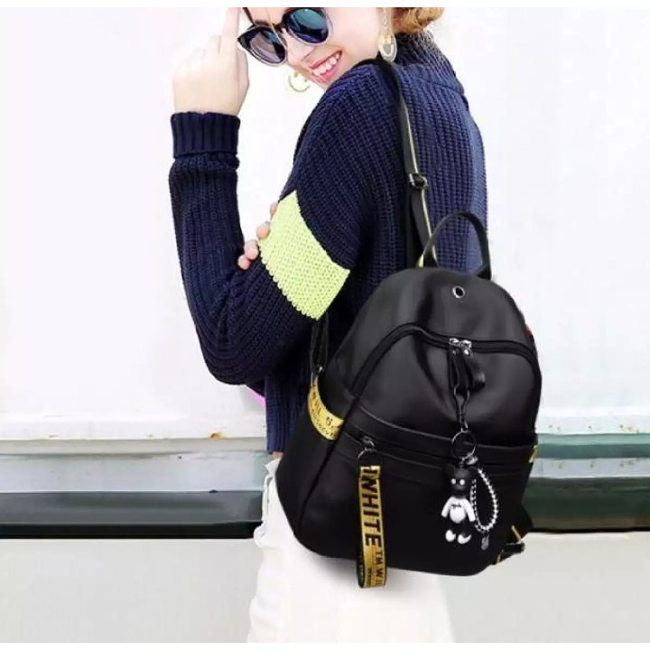 &quot;aurabagss&quot; - Tas Wanita Tas Ransel Wanita Semi Import Water Proof Backpack Wanita Hitam Motif Like This Korea Multifungsi Bisa Buat Tas Sekolah Kuliah &amp; Kerja