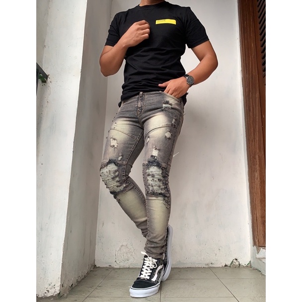 Celana Jeans Panjang Sobek Pria Original Slimfit Jeans Strech Sobekan Pakai lapisan 27-33 Korean Style Distro Import Termurah