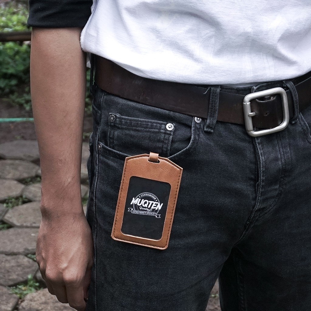 Name Tag Id Card Holder Kulit Souvenir Holder Kantor Muqten Patuk Multifungsi Di Kait Dan Di Kalung