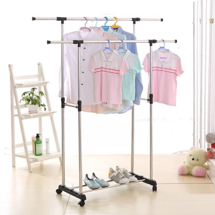 standing hanger MH X25 double rack 2 sisi dengan 4 roda - rak baju