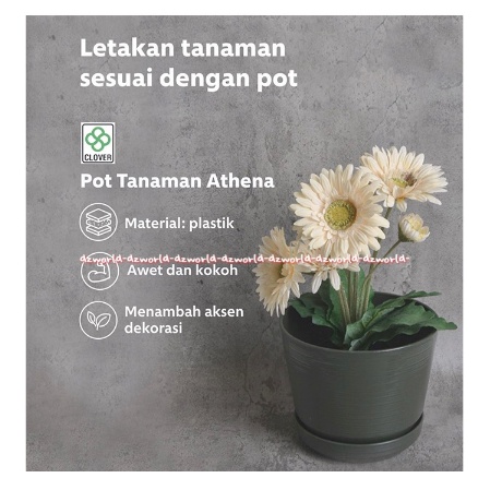 Clover 18cm Pot Bunga Athena Hitam Tempat Pot Bunga Tanaman Outdoor Flower