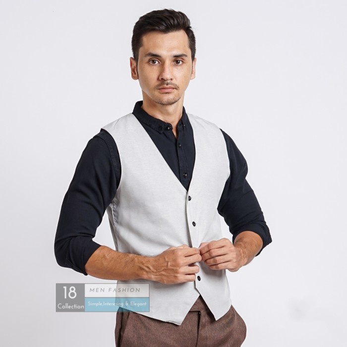 TERMURAH- Vest Pria / Rompi Pria / Rompi Cowo / Rompi Vest / Rompi Pesta / Jas - Light Grey, M