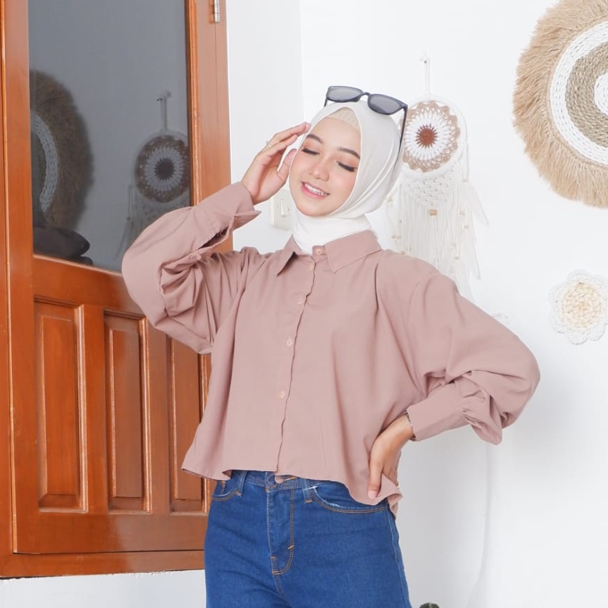 KEMEJA CROP WANITA POLOS / KEISYA CROP LENGAN PANJANG / HANIN CROP / BICCA CROP CRINKLE WANITA