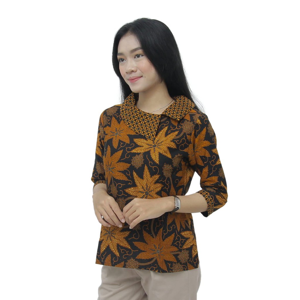 Batik Wanita Atasan Blouse Modern Model Kerah Besar Batik Kerja Wanita