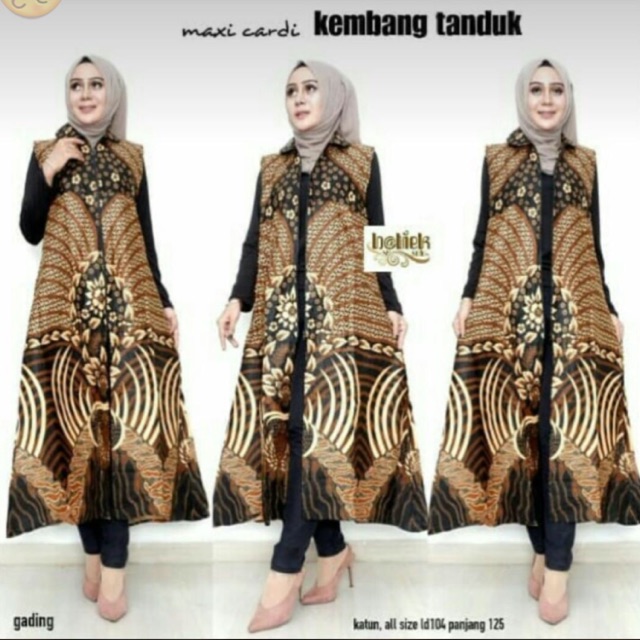 batik cardigan long cardi outer batik cantik murah panjang resleting depan sogan motif terbaru