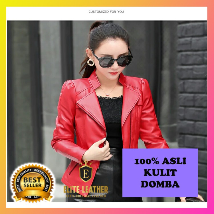[PROMO]JAKET KULIT CEWEK ASLI KULIT DOMBA GARUT WARNA MERAH BERGARANSI EL299