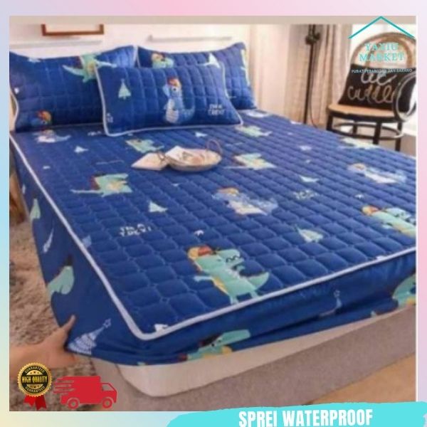 Sprei Waterproof / Sprei Protector bermotif / Sprei anti air ukuran 180x200CM SPREI WATERPROOF-BIRU DINO