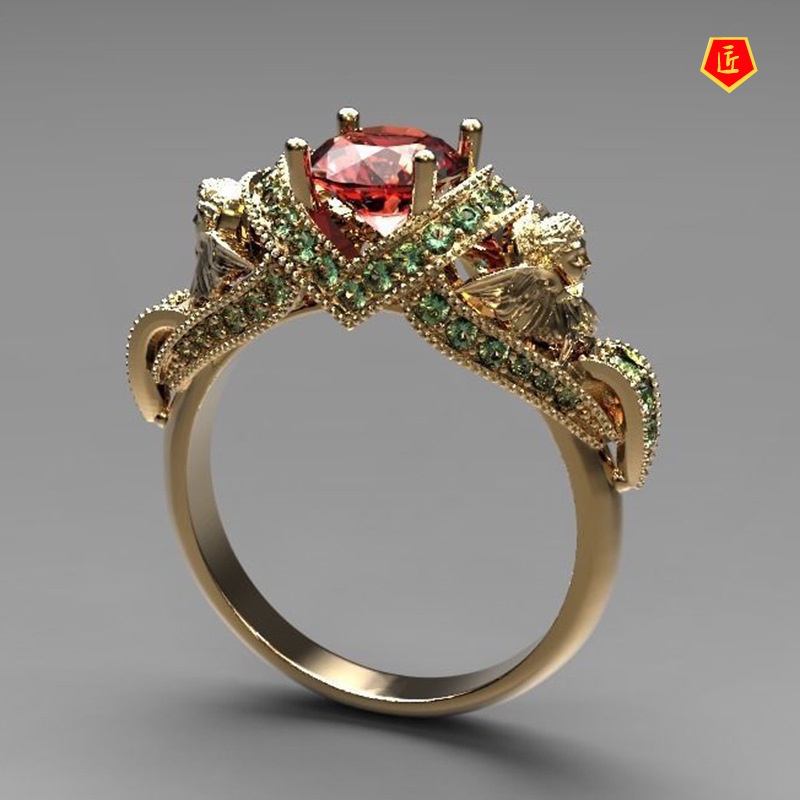 [Ready Stock]Fashion Classic Cupid Angel Wings Ruby Ring