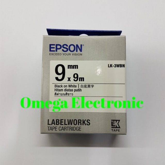 Epson LabelWorks LK-3WBN 9mm Black on White Label Tape Catridge LK 3WBN