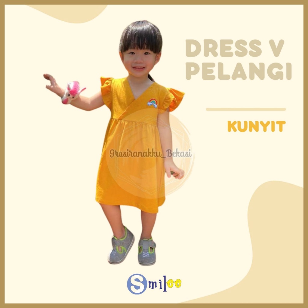 Dress Anak Bayi V Pelangi Kuning Kunyit size 1-5