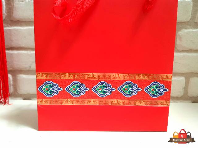 KANTONG IMLEK PAPERBAG MERAH FU HOKI KANTONG KADO ORIENTAL TAS SOVENIR BAG IMLEK GROSIR HIASAN