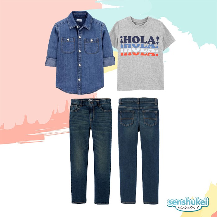 [Brandedbaby] 5-13T SETELAN KEMEJA ANAK LAKI-LAKI SENSHUKEI 3-IN-1 SET JEANS