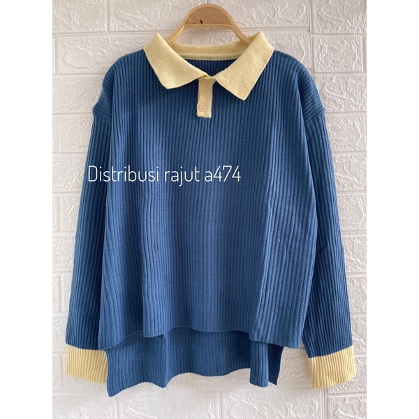 RAISYA POLO SWEATER KNIT KERAH V WARNA WANITA