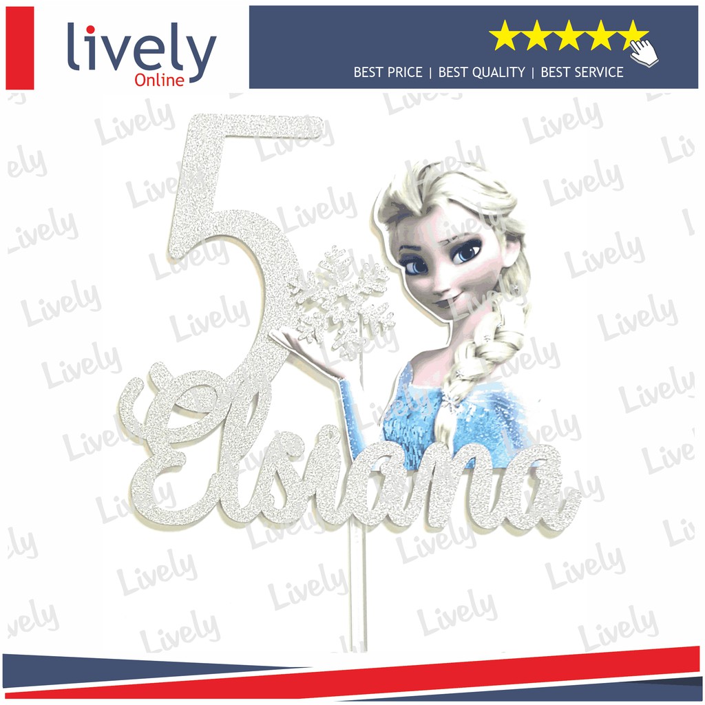 CUSTOM NAMA CUTTING CAKE TOPPER KARAKTER FROZEN ELSA HIASAN KUE ULANG TAHUN