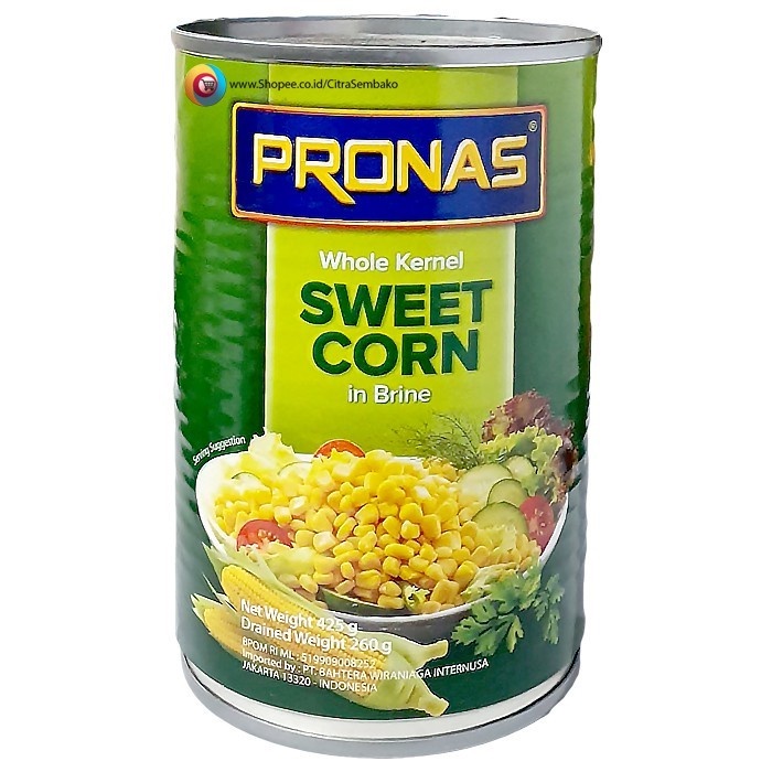 Pronas Whole Kernel Sweet Corn Can 410 gram