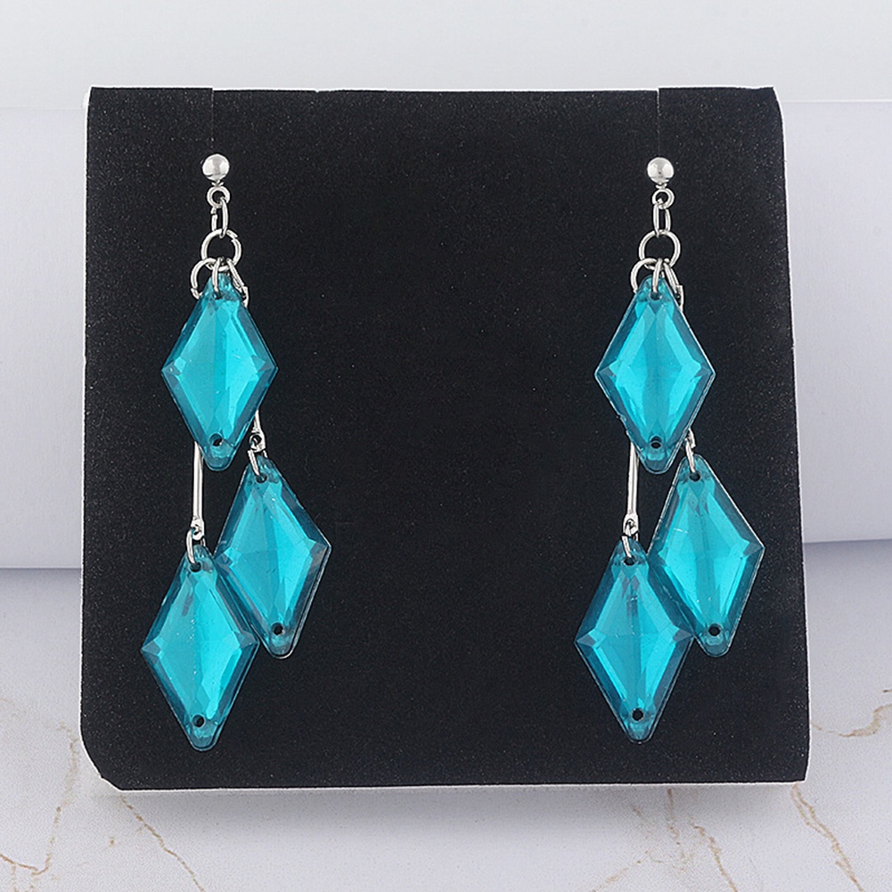 Hu Hu Hu Hu Hu Alat Bantu Pasang Kacamata♡ Anting Panjang Bentuk Geometris Bahan Akrilik Warna Biru Untuk Wanita