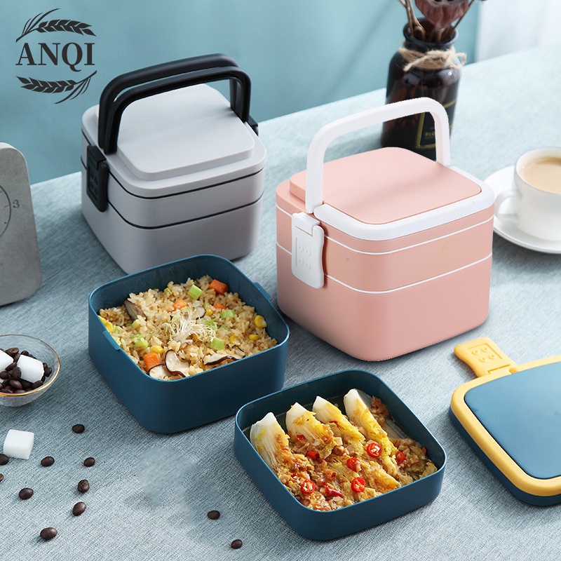 ANQI 1888 Tempat Makan 1300ml Kotak Makan Set/ Lunch Box / 2 Susun /BPA FREE/VS-64