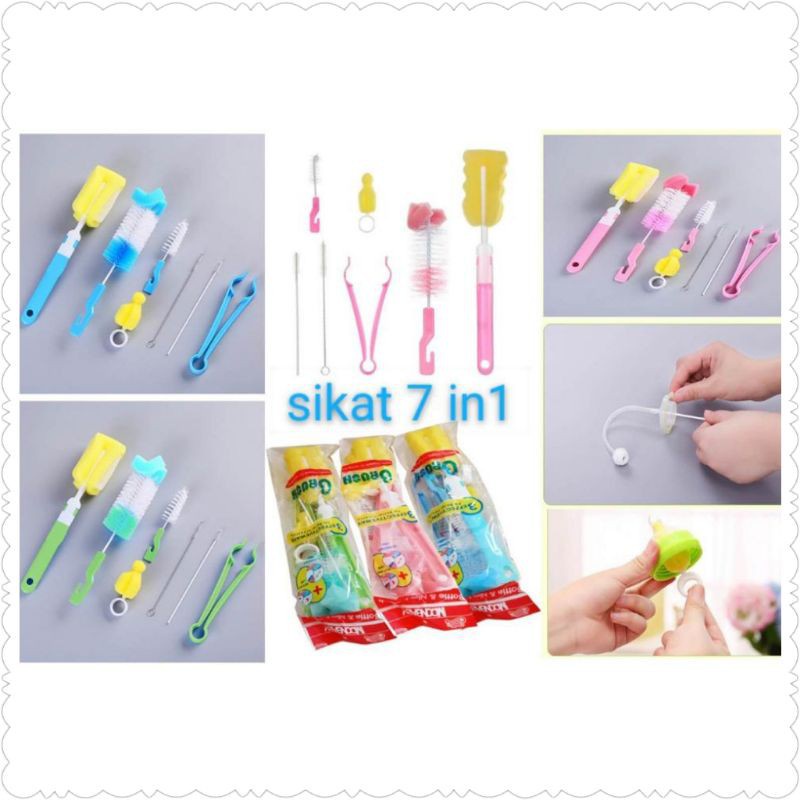 ~ PIYOSHI08 ~ Sikat Botol 7 in 1 Bottle and Nipple Brush Pembersih 1 Set Perlengkapan Bayi Serbaguna Murah PD58