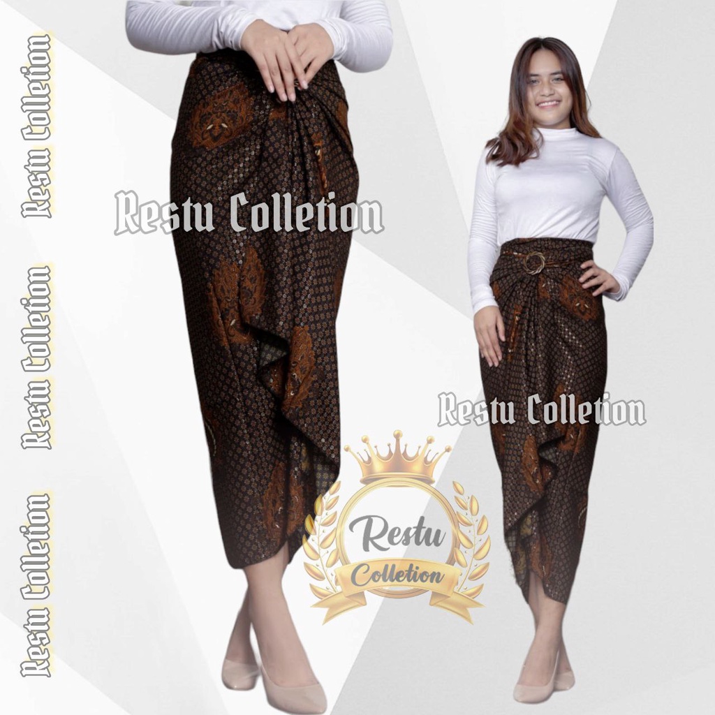 COD Restu Colletion Rok Lilit Songket Serut Batik Bawahan Kebaya Wisuda Kemeja Bloese Kondangan Nikahan Tunangan Wanita Allsize Bahan Satin HQ Premium Kenanga Dasar Maroon BESTSELLER