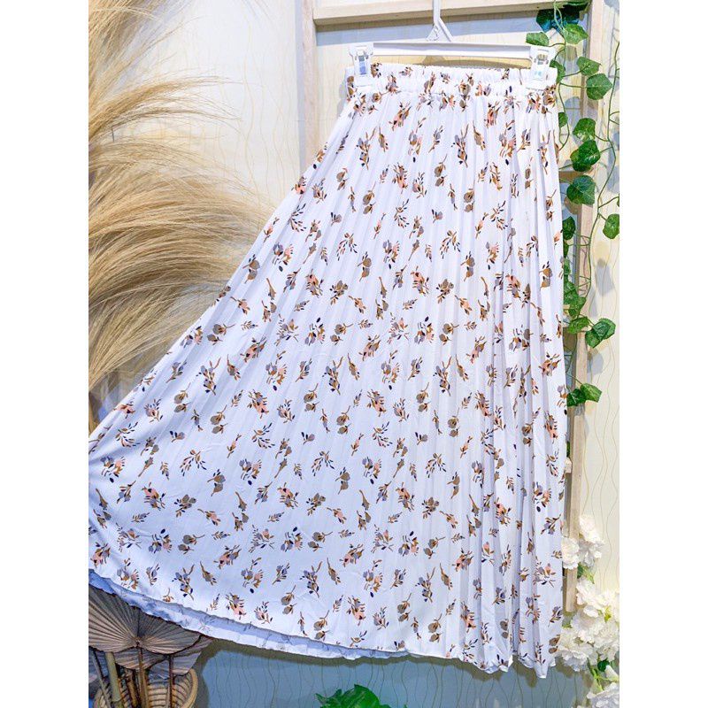 ROK PLISKET BUNGA DAISY / ROK PLISKET PREMIUM / ROK WANITA-Daily putih